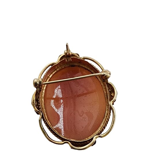 Antique Beautiful 14kt Gold Elaborate Frame Shell Cameo Brooch/Pendant (A5308) - Picture 4 of 6